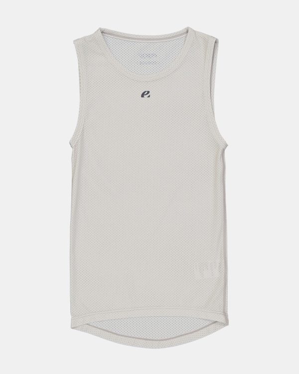 Flat lay view of the mens sleeveless baselayer in the ecru emotif design made by Enjoy.cc