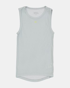 Flat lay view of the mens sleeveless baselayer in the ice blue emotif design made by Enjoy.cc