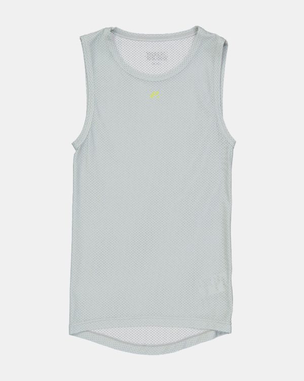 Flat lay view of the mens sleeveless baselayer in the ice blue emotif design made by Enjoy.cc