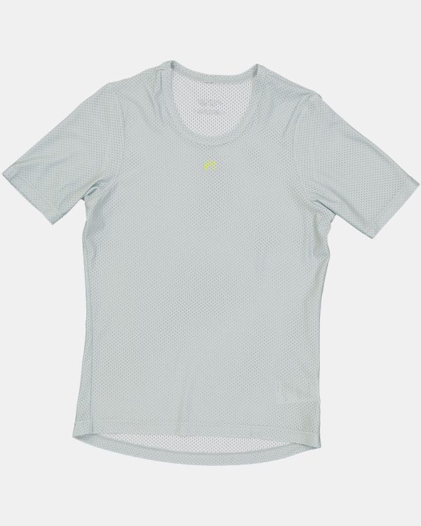 Flat lay view of the mens sleeved baselayer in the ice blue emotif design made by Enjoy.cc