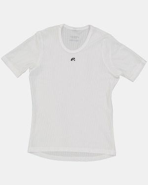 Flat lay view of the womens sleeved baselayer in the white emotif design made by Enjoy.cc