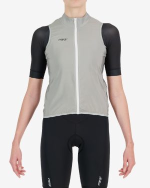 Front view of the mens pewter water resistant atom gilet with reflective detail made by Enjoy.cc
