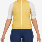 Front view of the mens yellow water resistant atom gilet with reflective detail made by Enjoy.cc