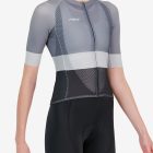 Side view of the womens climber cycle top in the greyscale block design made by Enjoy.cc