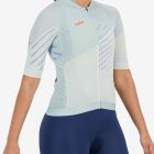 Side view of the womens octane cycle jersey in the ice blue chevron design made by Enjoy.cc