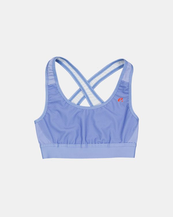 Flat lay view of the womens sports bra in the lavender emotif design made by Enjoy.cc