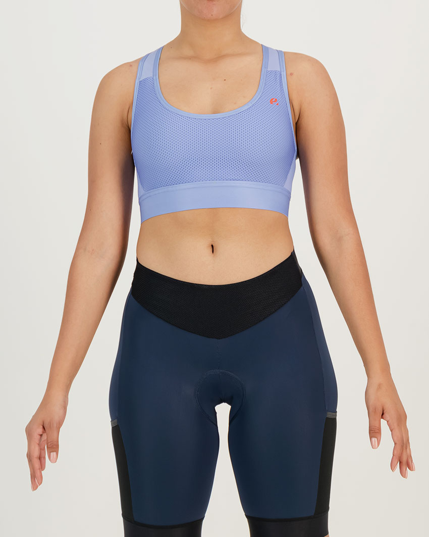 Front view of the womens sports bra in the lavender emotif design made by Enjoy.cc