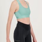Side view of the womens sports bra in the turquoise emotif design made by Enjoy.cc