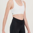 Side view of the womens sports bra in the white emotif design made by Enjoy.cc