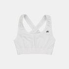 Flat lay view of the womens sports bra in the white emotif design made by Enjoy.cc
