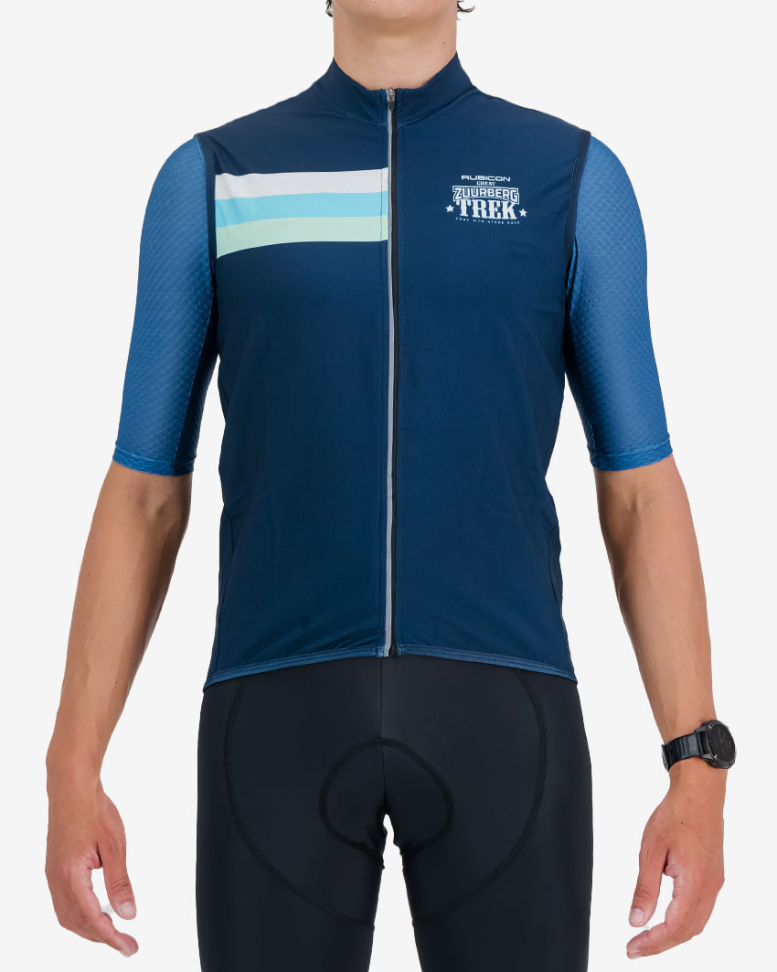 Mens-Cycling-Gilet-Winter-Great-Zuurberg-Trek-Front Front view of the 2024 Great Zuurberg Trek mens winter cycling gilet made by Enjoy.cc