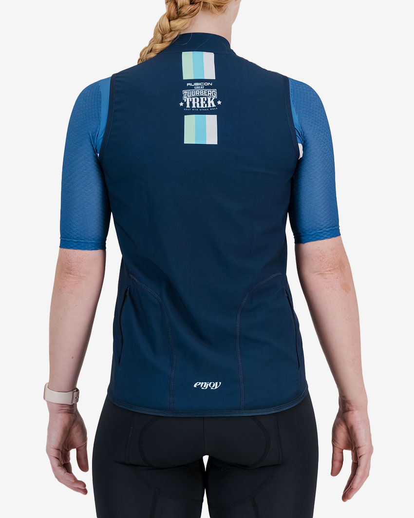 Back view of the 2024 Great Zuurberg Trek womens winter cycling gilet made by Enjoy.cc