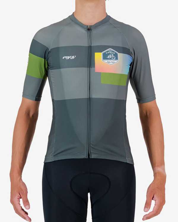 Front view of the mens 2024 Road2Vasco Supremium cycling jersey made by Enjoy.cc