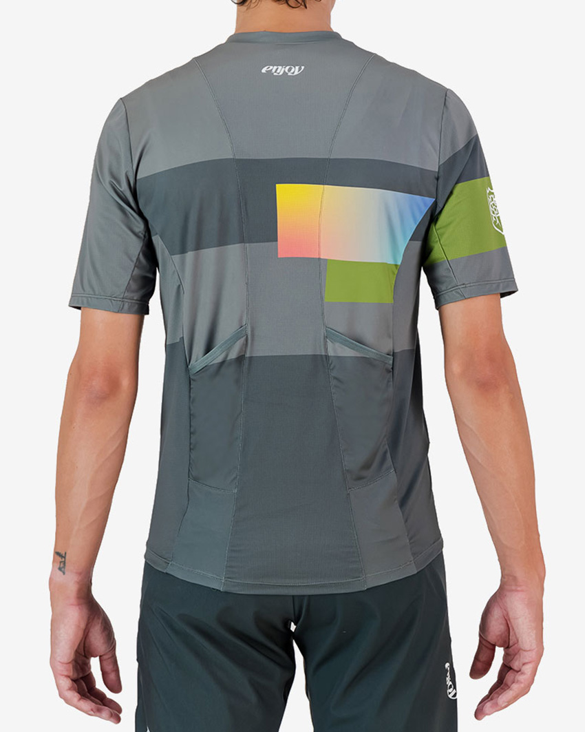 Back view of the 2024 Road2Vasco mens trail tee designed and manufactured by enjoy.cc
