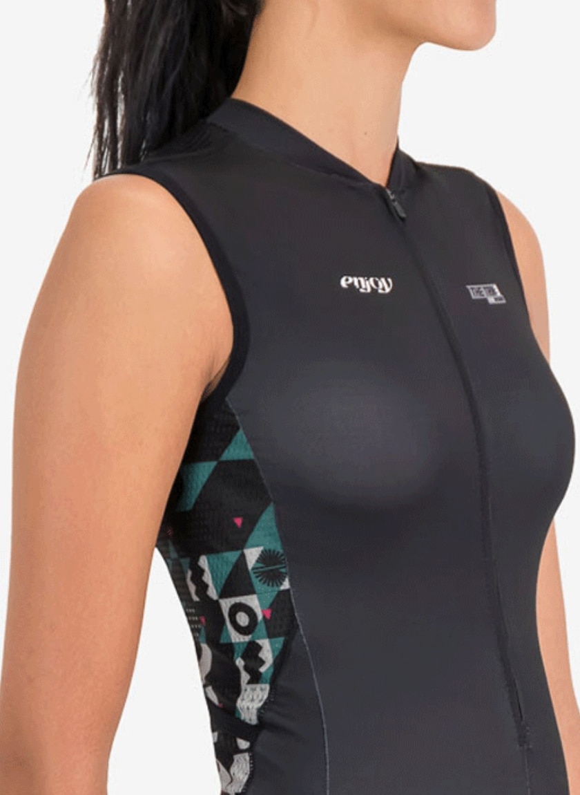 Womens collection of tri tops with sleeved and sleeveless options by Enjoy cycling apparel