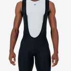 Front view of the Enjoy Dual men's bib short in black with reflective detailing made by enjoy.cc.