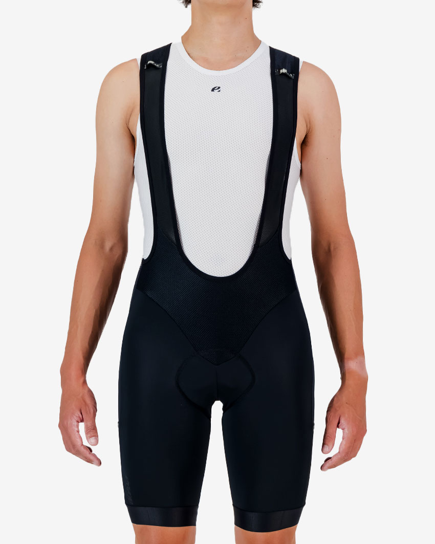 Front view of the Enjoy Octane men's cargo bib short in black made by Enjoy.cc