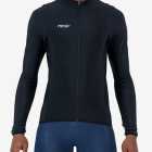 Front view of the men's fleeced cycling jersey in black with reflective detailing made by enjoy.cc
