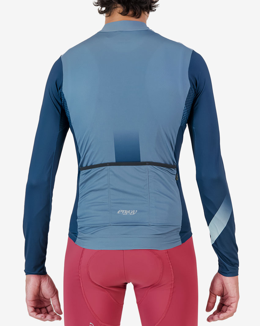 Back of the mens long sleeve ProXision cycle shirt in the Petrol colour design made by enjoy.cc