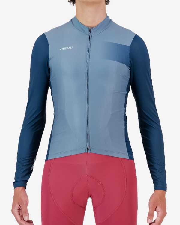 Front of the mens long sleeve ProXision cycle shirt in the Petrol colour design made by enjoy.cc