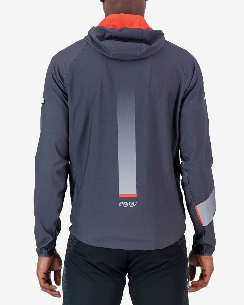Back view of the Enjoy Contour mens waterproof cycling jacket in Grey made by enjoy.cc
