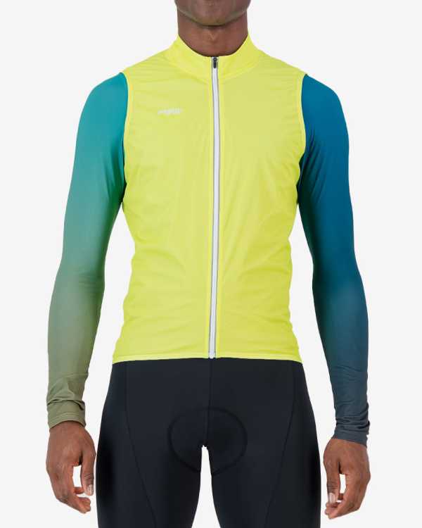 Front of the mens cycling gilet in the Hi-Viz colour way made by Enjoy.cc