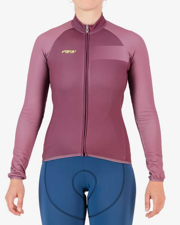 Front view of the womens 2024 Tracker fleeced cocoon cycling jersey made by Enjoy.cc