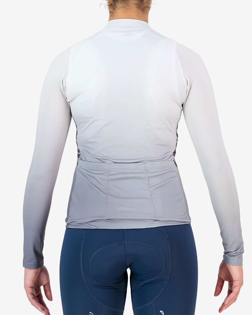 Back of the mens long sleeve Supremium cycling jersey in the Grey gradient made by enjoy.cc
