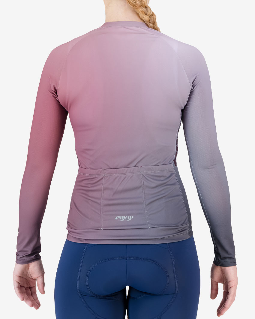 Back of the womens long sleeve Supremium cycling jersey in the Mauve gradient made by enjoy.cc
