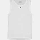 Flat lay view of the men's sleeveless baselayer in the white emotif design made by Enjoy.cc