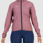 Front view of the womens Mauve water resistant atom jacket with reflective detail made by Enjoy.cc