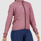 Side view of the womens Mauve water resistant atom jacket with reflective detail made by Enjoy.cc