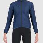 Front view of the Atom mens cycling jacket in colour blocked Petrol design by Enjoy.cc