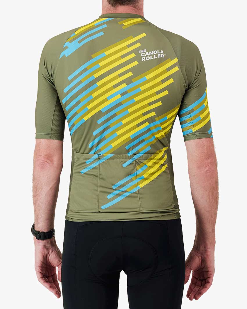 Back view of the men's Canola Roller cycling jersey design by Enjoy.