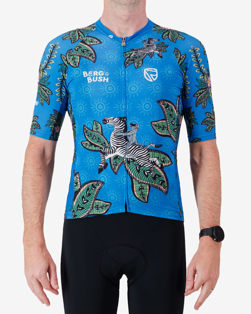 Men's-Cycling-Jersey-Supremium-Berg-and-Bush-Front Front view of the Enjoy Supremium men's cycling jersey in the 2024 Berg & Bush design by Enjoy.cc