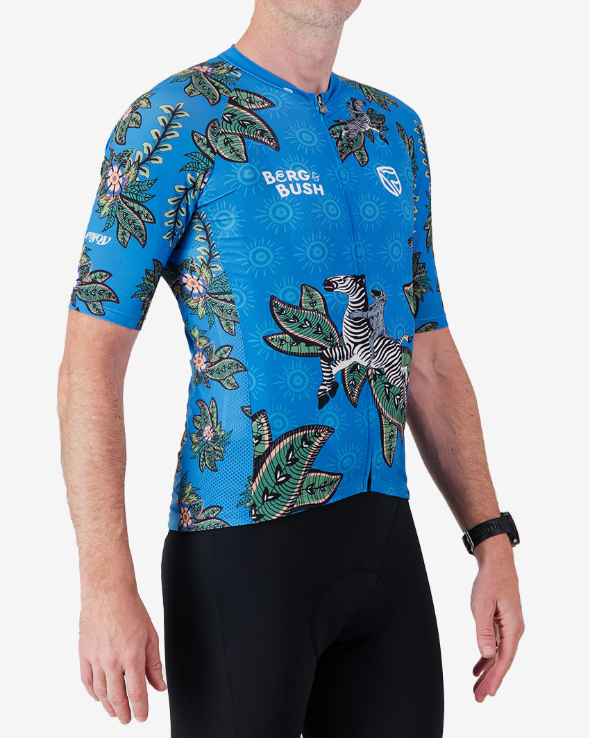 Side view of the Enjoy Supremium men's cycling jersey in the 2024 Berg & Bush design by Enjoy.cc