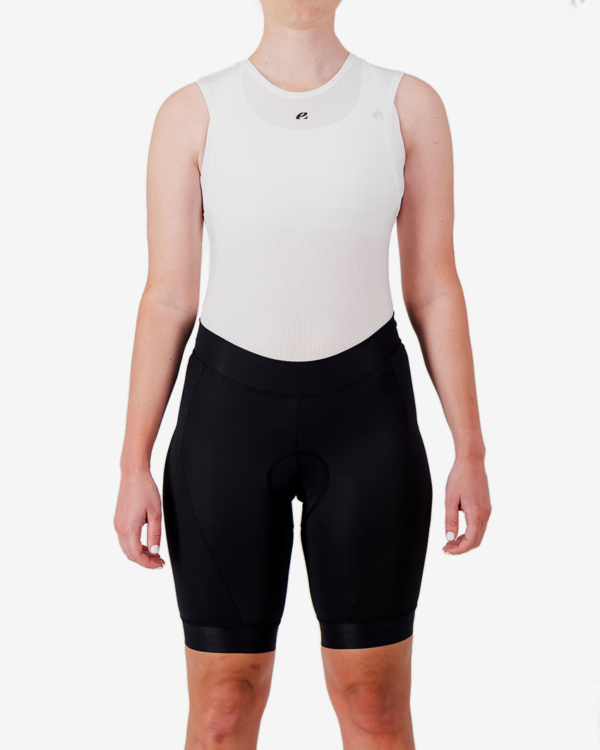 Front view of the Enjoy Dual women's cycle short with reflective detailing made by Enjoy.cc.