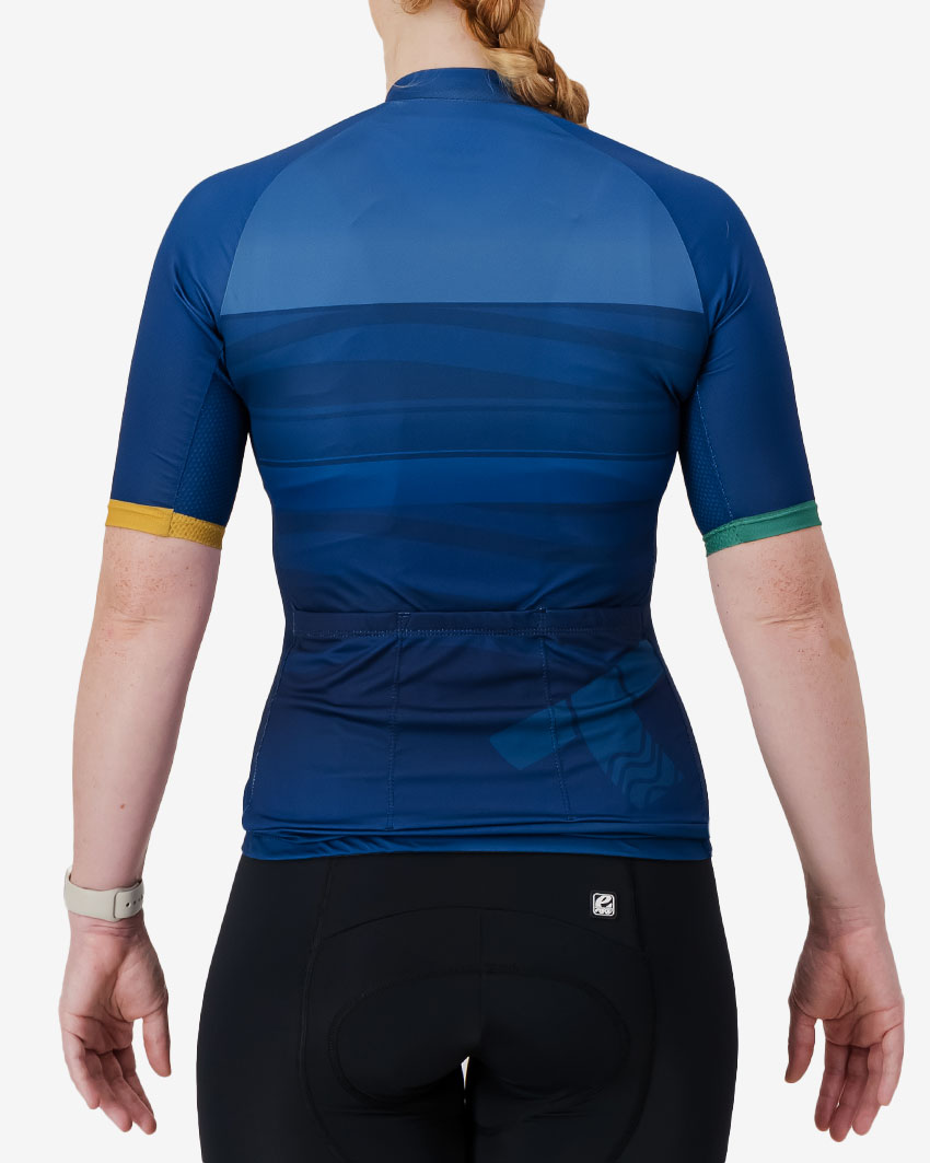 Back view of the Enjoy Supremium womens cycling jersey in the Tygerberg MTB club design by Enjoy.cc