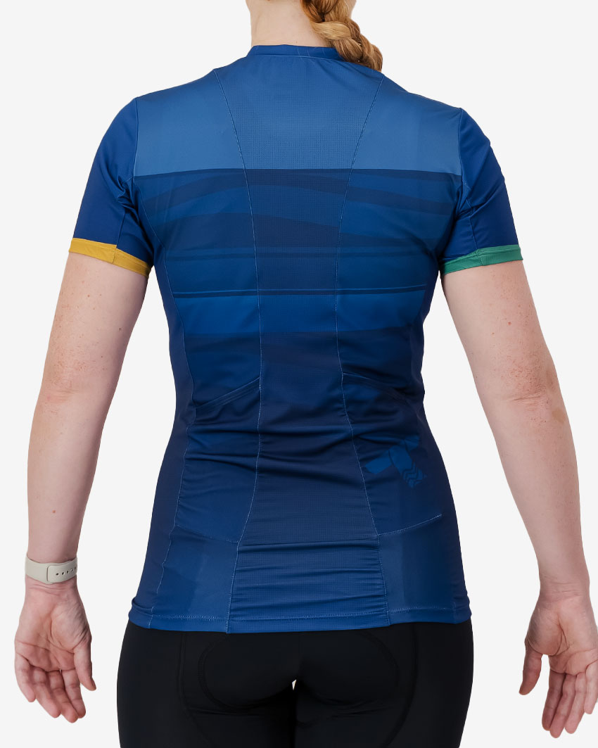 Back view of the Enjoy womens trail tee in the Tygerberg MTB club design made by Enjoy.cc