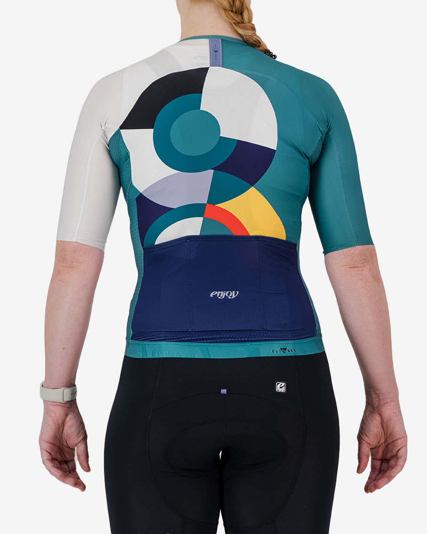 Back view of the Climber Women's cycle jersey in green Neptune design made by enjoy.cc