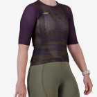 Side view of the ProXision women's zipless cycle jersey in peat colour Warp design by enjoy.cc