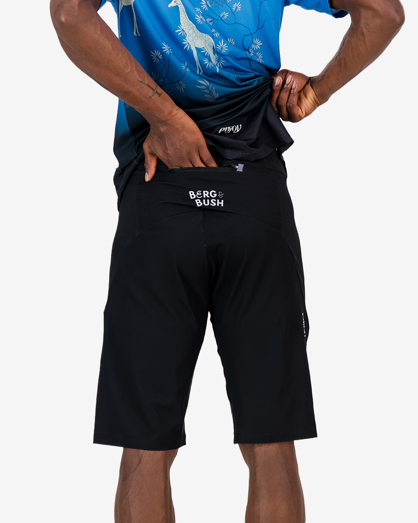 Back view of the Enjoy Aline men's trail shorts in the 2025 Berg & Bush design by Enjoy.cc