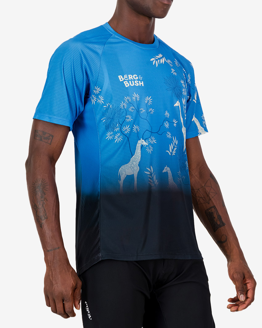 Side view of the Enjoy Mobilitee men's trail tee in the 2025 Berg & Bush design by Enjoy.cc