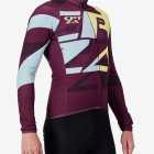 Side view of the Mens Cocoon fleeced cycling jersey in the plum Destination design by Enjoy.cc