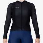 Front view of the Supremium Womens long sleeve cycling jersey in plain Black by Enjoy.cc