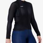 Side view of the Supremium Womens long sleeve cycling jersey in the plain Black by Enjoy.cc