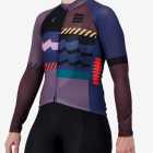 Left 3/4 view of the Supremium Womens long sleeve cycling jersey in Dark Geom design by Enjoy.cc