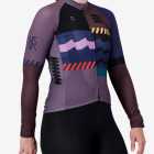 Right 3/4 view of the Supremium Womens long sleevecycling jersey in Dark Geom design by Enjoy.cc