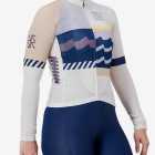 Right 3/4 view of the Supremium Womens long sleeve cycling jersey in the Light Geom by Enjoy.cc