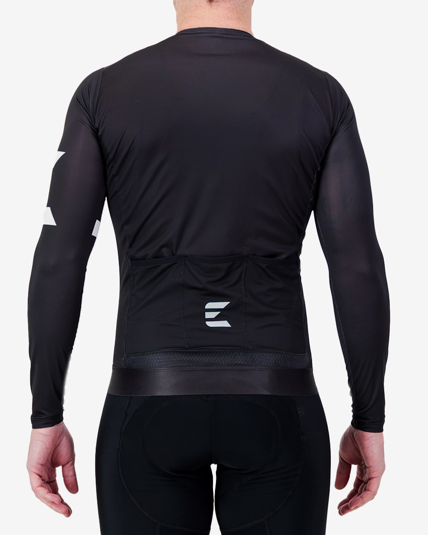 Back view of the Mens ProXision long sleeve cycling jersey in a black design by Enjoy.cc